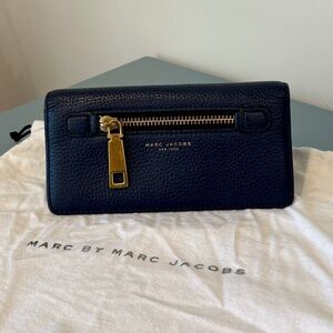 Marc Jacobs Navy Fold Over Wallet with front zipper